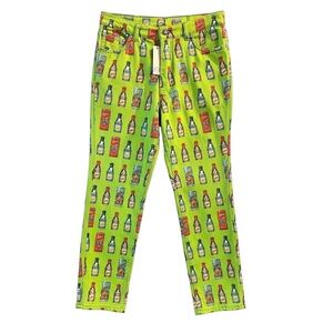 Versace 90’s Perfume Bottle Print pants Lime Green Printed Skinny Bottoms